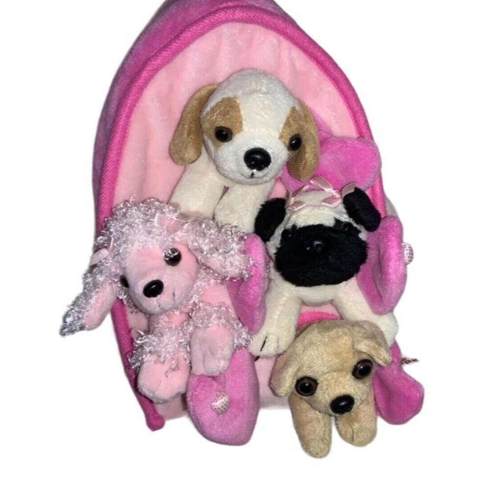 Unipak Designs Plush Pink Dog House with 4 Plush Dogs